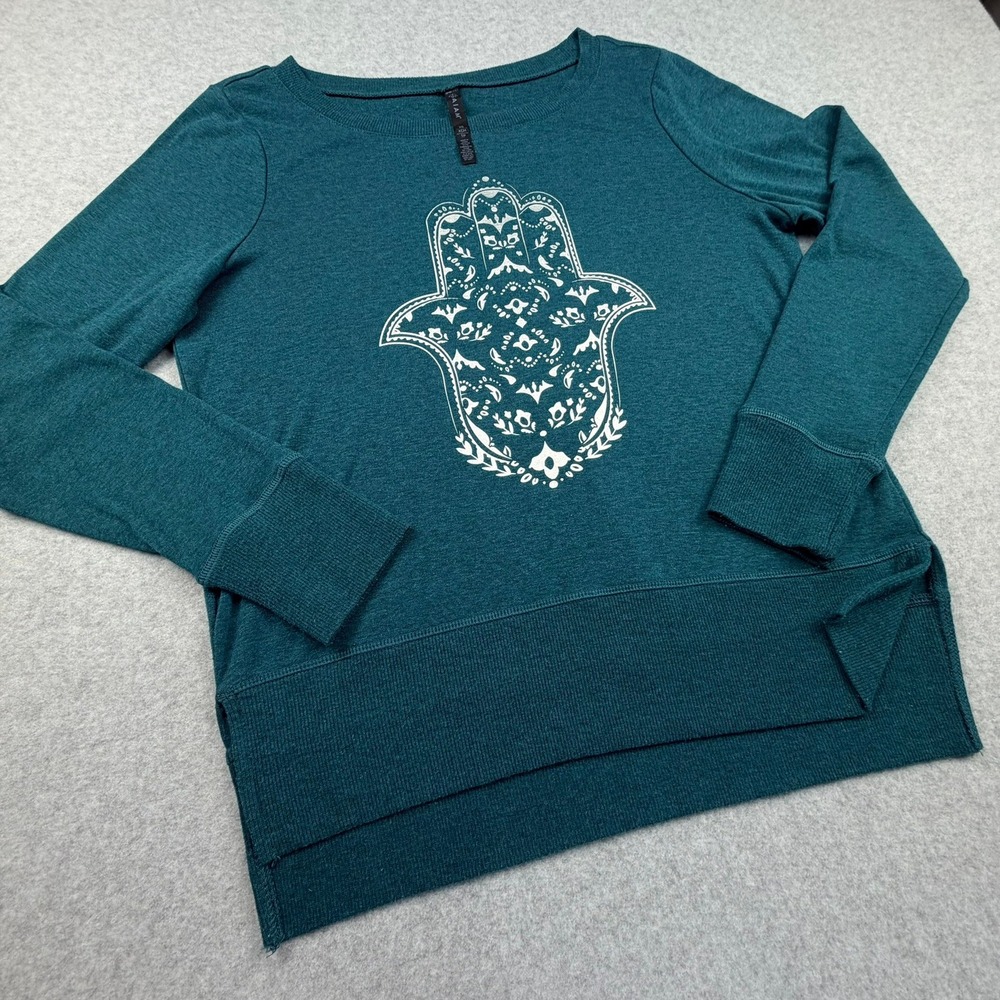 Gaiam Womens Hamsa Hand Yoga Sweatshirt Teal Green High Low Pullover XS